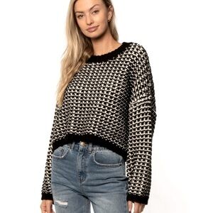 CLOUD TEN BOXY DROPPED ARMHOLE SWEATER BULKY ACRYLIC WAFFLE KNIT CROPPED SIZE S